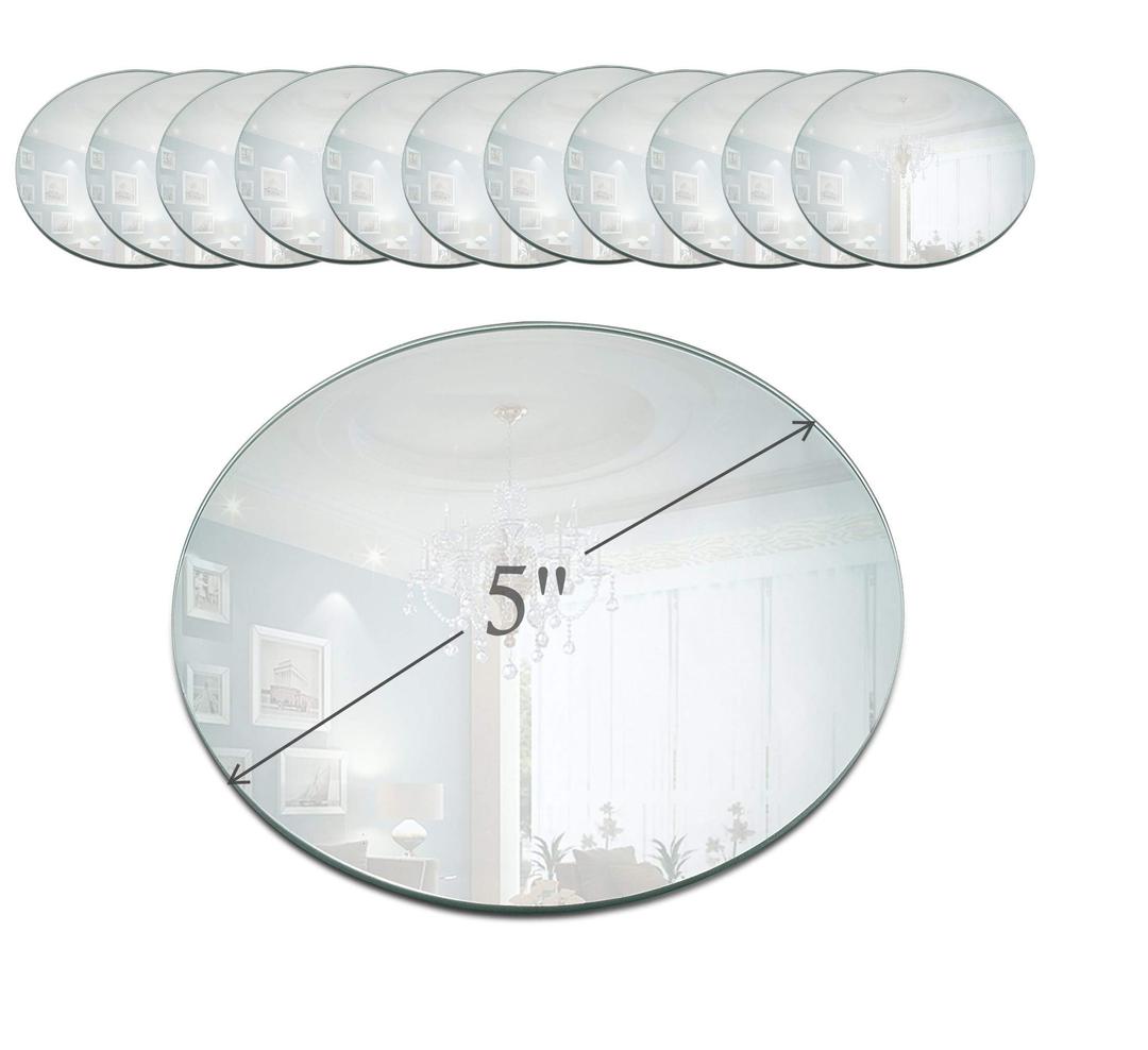 Light In The Dark 5 Inch Round Mirror Candle Plate with Beveled Edge Set of 12 - Small Round Mirrors for Centerpieces, Wall Décor, Crafts