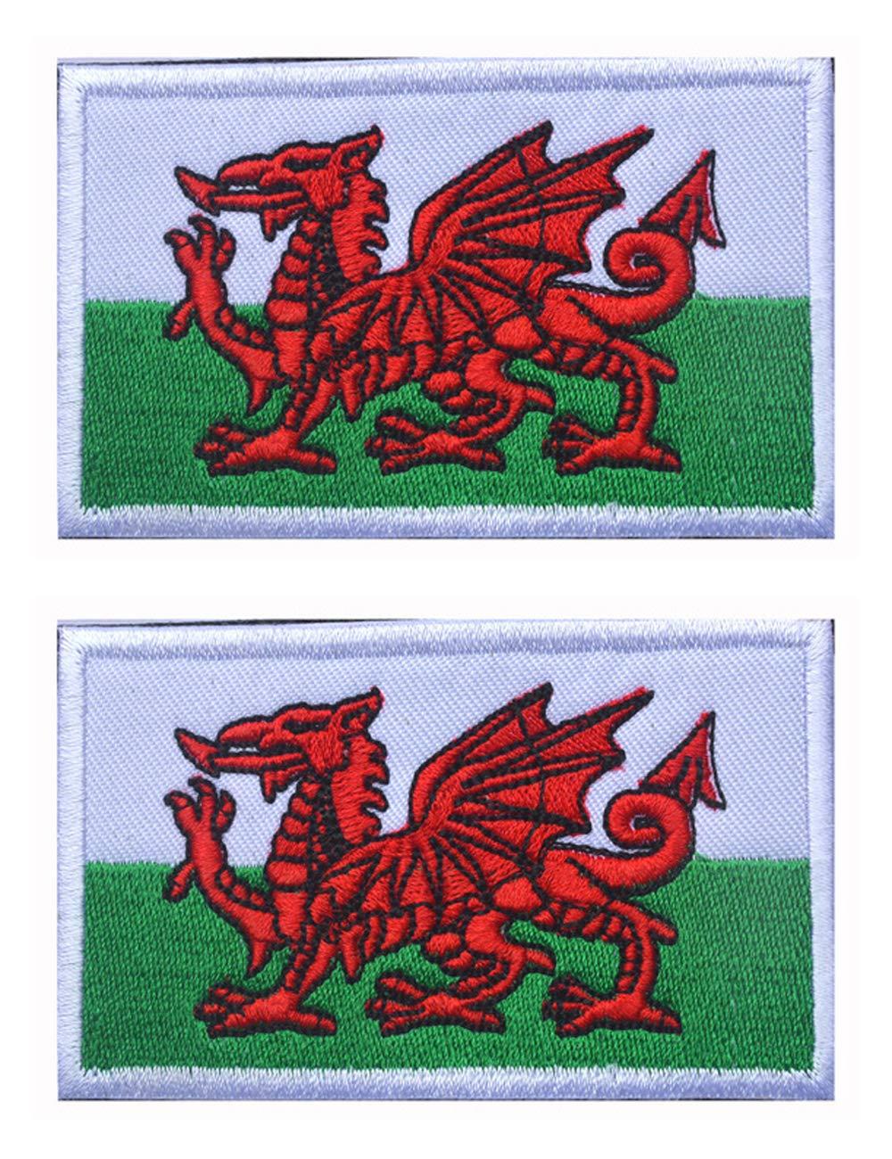 AliPlus 2 PCS Wales Flag Patches Embroidered Tactical Military Morale Patch Applique Fastener Hook and Loop