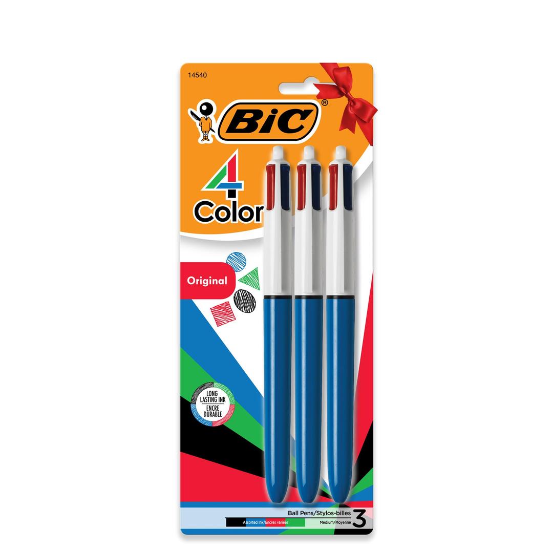 BIC4-Color Original Retractable Ball Pens, Medium Point (1.0mm), 3-Count Pack, Retractable Ball Pen With Long-Lasting Ink