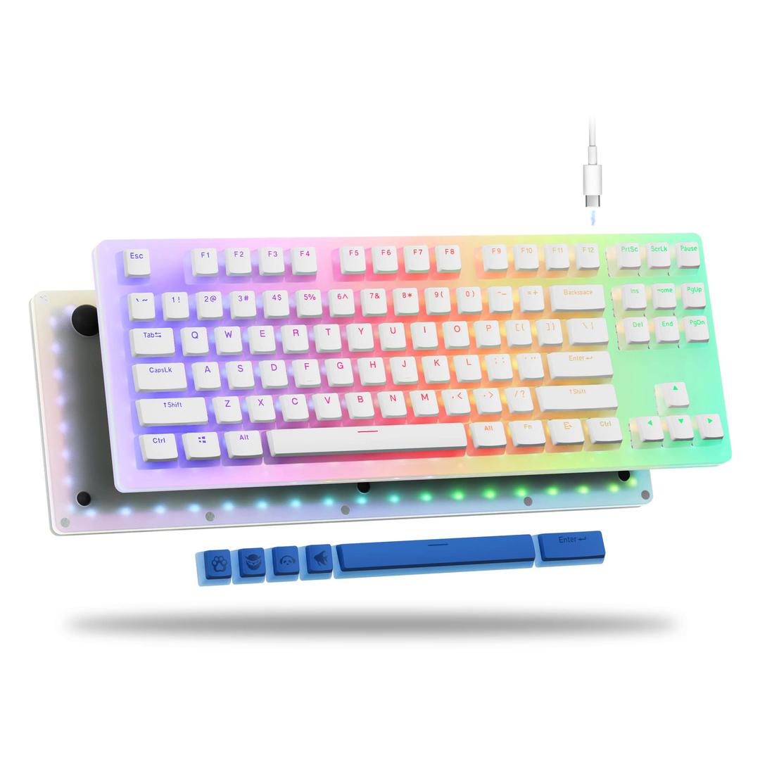 75% Keyboard - Creamy Keyboard, TKL Mechanical Gaming Keyboard, Hot Swappable White Keyboard, K87 PRO with Pudding Keycaps Wired RGB Keyboard for PC PS4 Xbox - Brown Switch