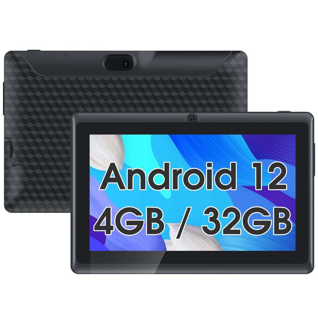 Tablet, 7 inch Android 12, 4GB+ 32GB, IPS Screen, Dual Camera, Bluetooth, WiFi Tab, IPS Screen, Black