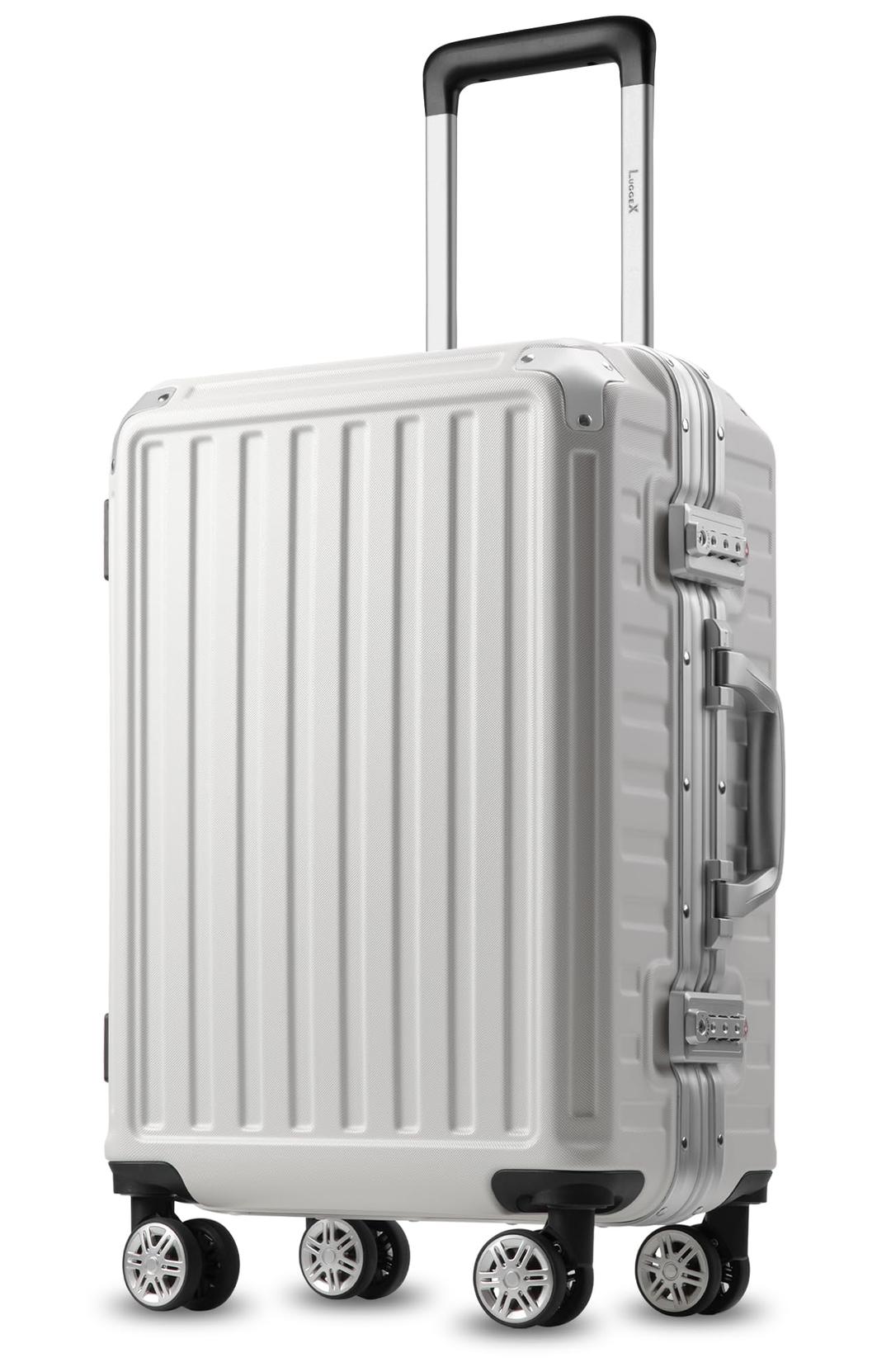 LUGGEX Zipperless Luggage with Spinner Wheels - Polycarbonate Aluminum Hard Shell Suitcase, Carry-On 20-Inch, White