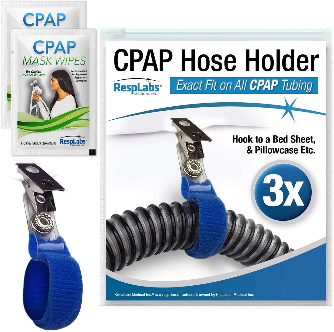 RespLabs CPAP Hose Holder, Hanger - The Original CPAP Hose Holder & Tube Clips, 3 Pack. Includes 2 CPAP Travel Wipes and CPAP Comfort Hacks E-Book.