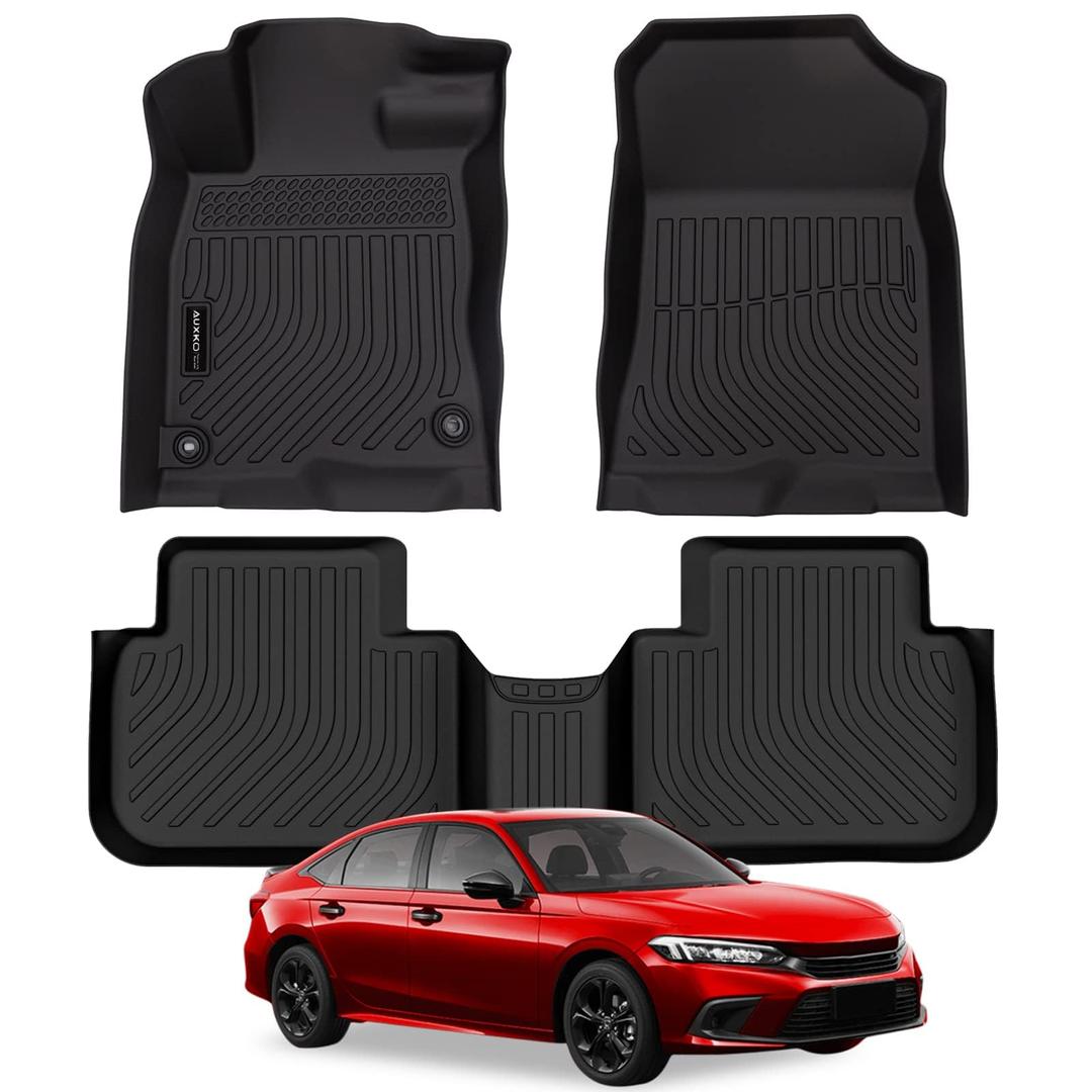 All Weather Floor Mats Fits for Honda Civic 2022-2025(All Trim Include Sport) Sedan Hatchback Si (Include 2nd Row with USB Port) TPE Rubber Liners All Season Odorless Anti-Slip Floor Mats