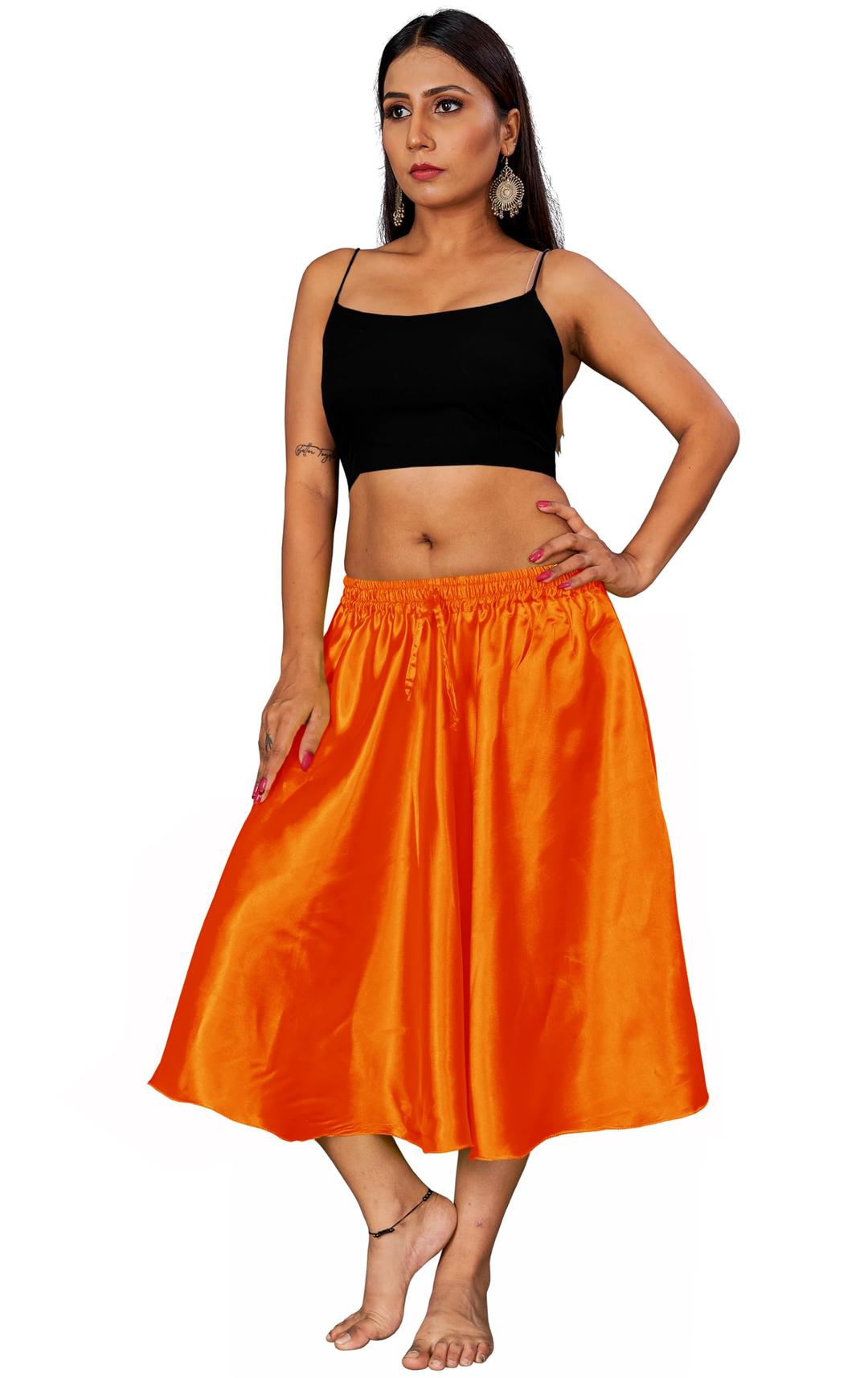 Women's Sari Satin Petticoat Half Slips Stitched Adjustable Waist Saree Underskirt Lining Belly Dance Skirts