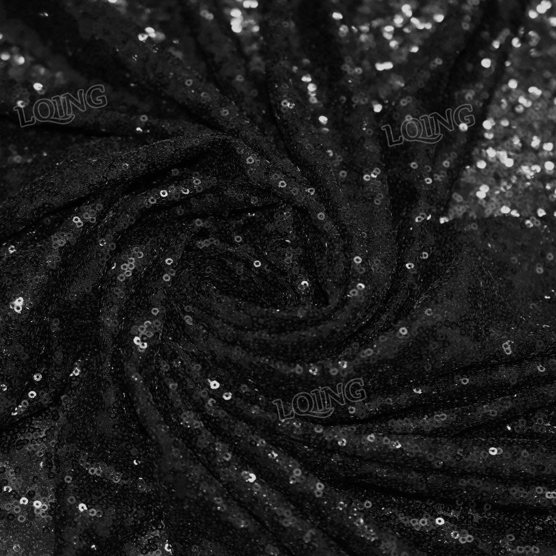 LQIAO Black Sewing Sequin Fabric Sequin Lace Fabric Sold by The Yard for Costumes Sequin Knit Fabric, Tablecloth, Table Runner, Sequin Backdrop Wedding Dress Decorations(1 Yard) (Black, 1 Yard)