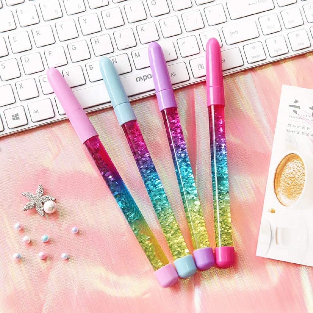 Acfun4pcs Fairy Stick Ballpoint Pen Glitter Liquid Sand Pen Bling Rainbow Dynamic Crystal Ball Pen Gel Ink Pen Rollerball Pens for Women Gift Stationery Office Supplies, Black Ink