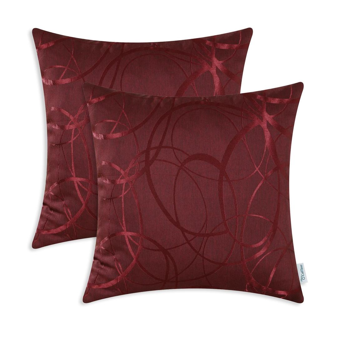 CaliTime Cushion Covers Cushion Cover Pack of 2 Bowls for Couch Sofa Home Decoration Modern Shiny and Matt Contrast Circles Rings Geometric 45 cm x 45 cm Burgundy