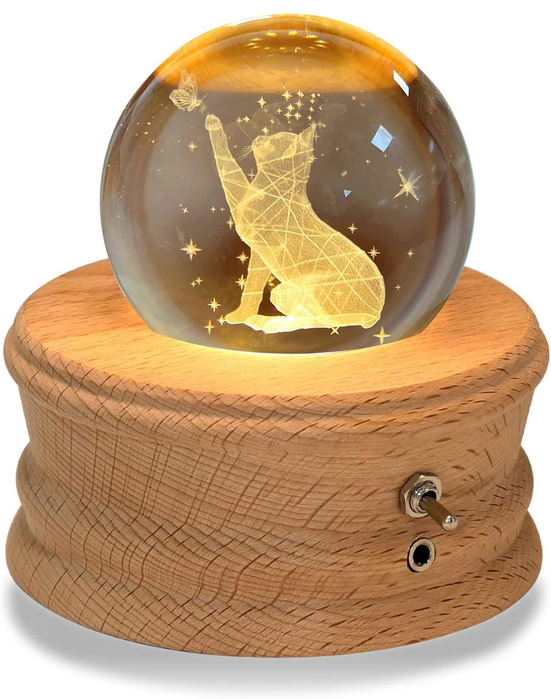 Kibuhain 3D Crystal Ball Music Box with Projection LED Light and Rotating Wooden Base,Best Gift for Birthday,Mother's Day,Valentine's Day,Music Boxes for Women Mom Girls