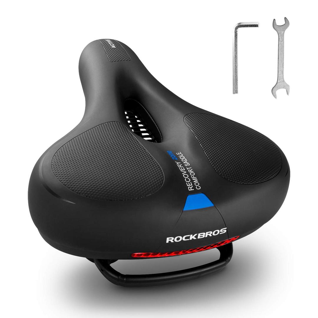 ROCKBROSBike Seat Comfort Bike Saddle Mountain Bicycle Accessories for Men Women Soft Wide Bike Seat Cushion Dual Shock Absorbing with Reflective Strip