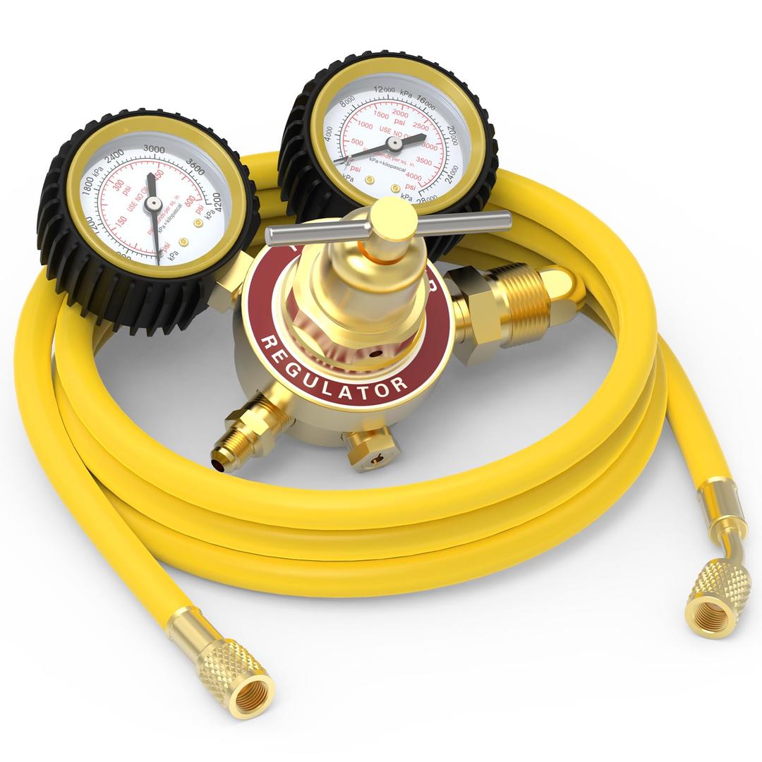 YESWELDER Nitrogen Regulator with Hose, 0-600 PSI and 0-4000PSI Output Pressure, CGA580 Inlet Connection and 1/4" male flare fitting