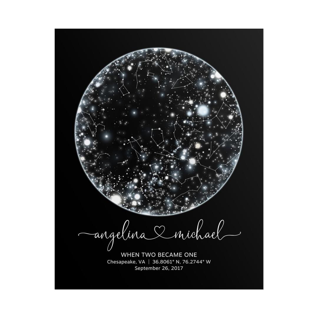 Custom Star Map Print, Canvas, Framed (9 Designs, Multiple Sizes), Personalized Constellation Map, Night Sky by date Wall Art, Unique Gift - Special Occasion, Wedding, Anniversary, Valentines Day)