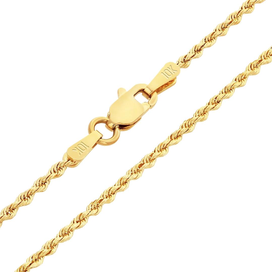 Nuragold10k Yellow Gold 1.5mm Solid Rope Chain Diamond Cut Pendant Necklace, Mens Womens Jewelry 16" 18" 20" 22" 24" 26" 28" 30"