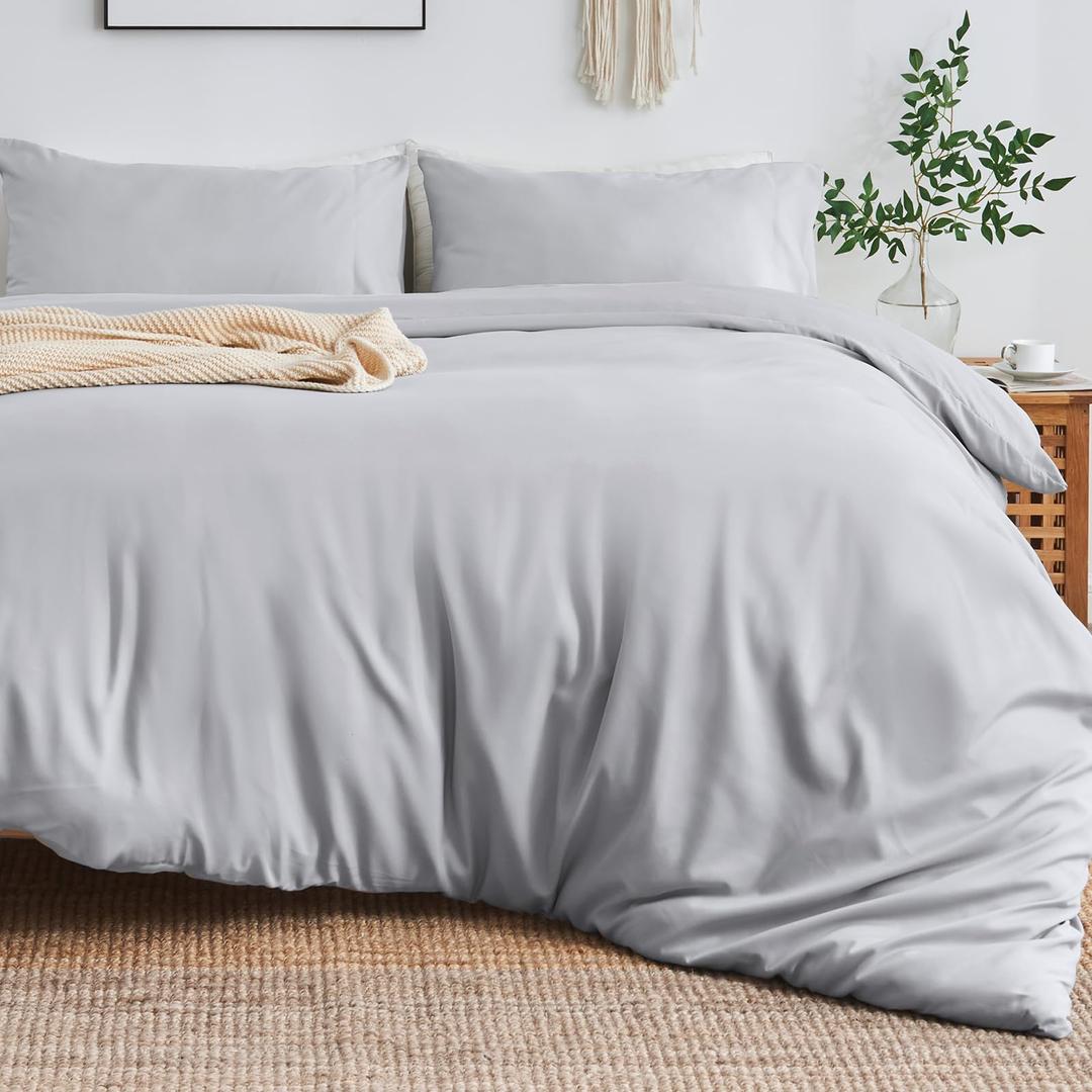 Sasttie Duvet Cover Queen Size, Double Brushed Queen Duvet Cover, 3-Piece Duvet Cover Set Includes 1 Duvet Cover (90x90) and 2 Pillowcases (20x26) with Zipper Closure, Light Grey