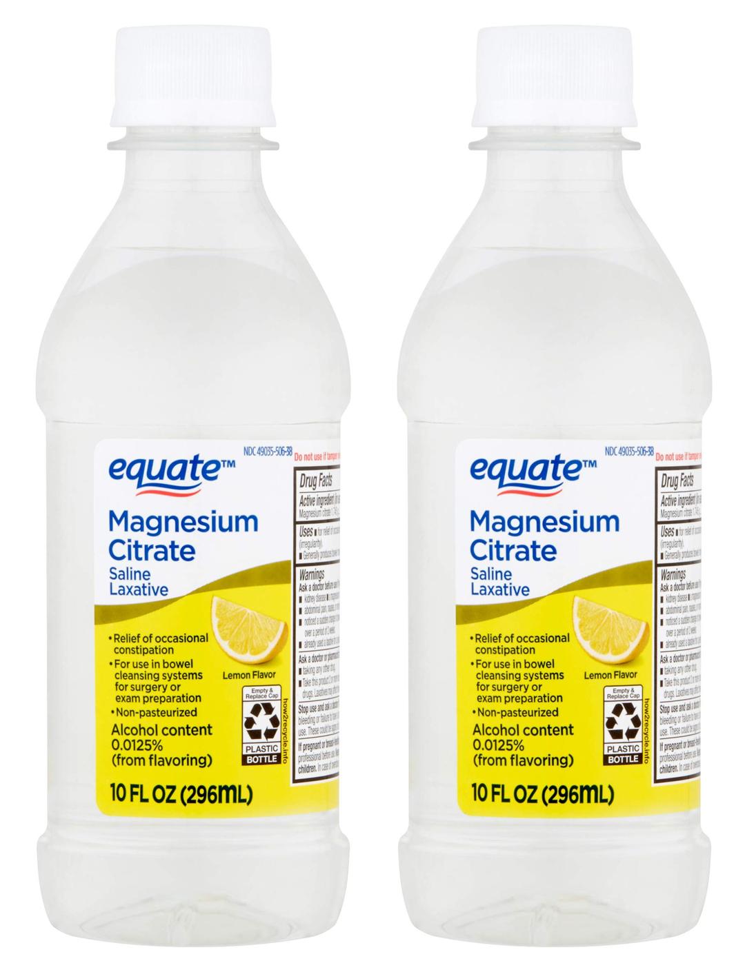 Equate - Magnesium Citrate Oral Solution, Saline Laxative, Lemon Flavor, 10 Fl Oz (2-Pack)