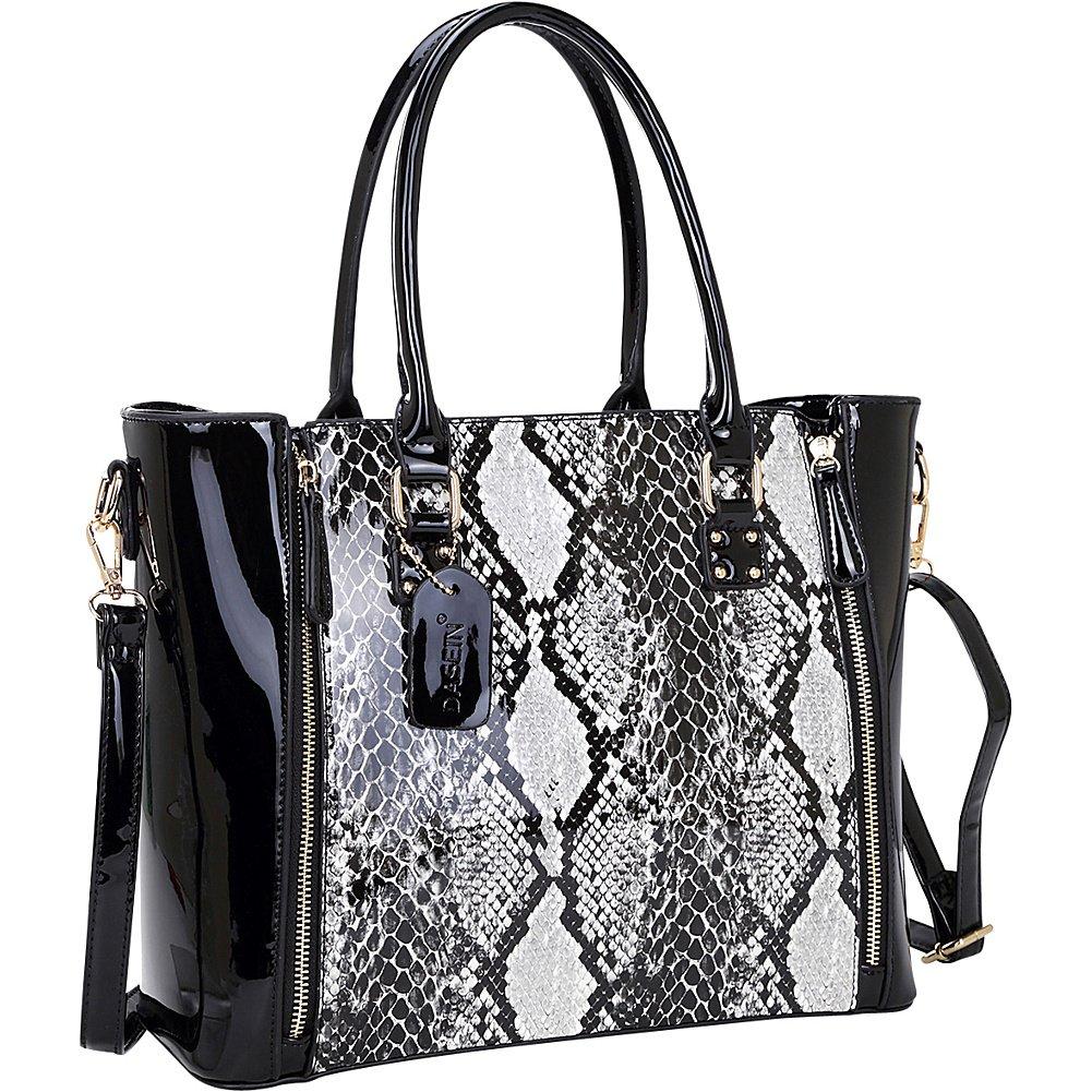 Dasein Patent Faux Leather Zipper Sides with Snakeskin Detail Satchel