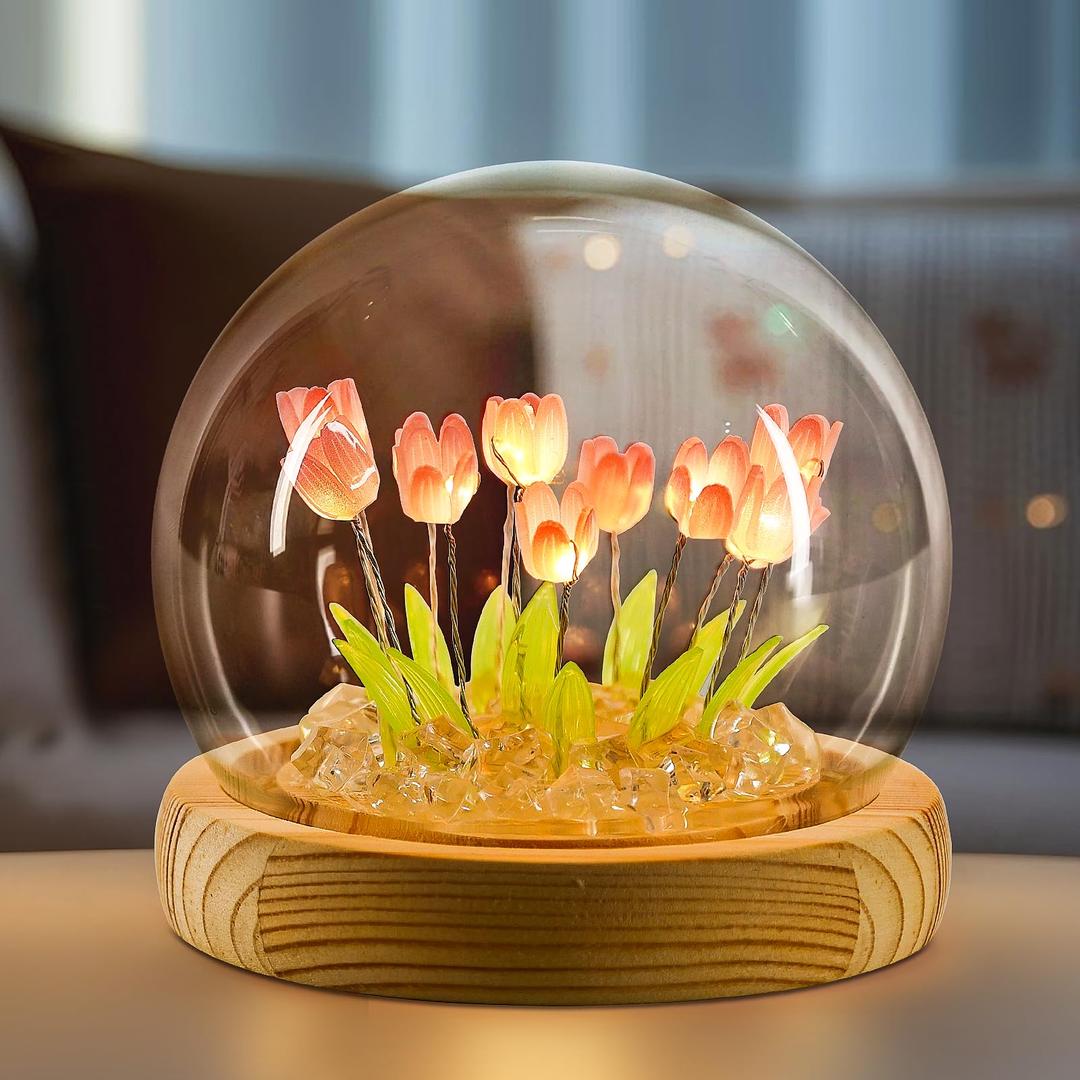 ONXE Tulip Night Light LED Decorations Lamp,Glass Artificial Tulips Bedroom Flower Table Lamp,Birthday Mothers Day Gifts for Girlfriend Mom Women Her Wife Sister Girls