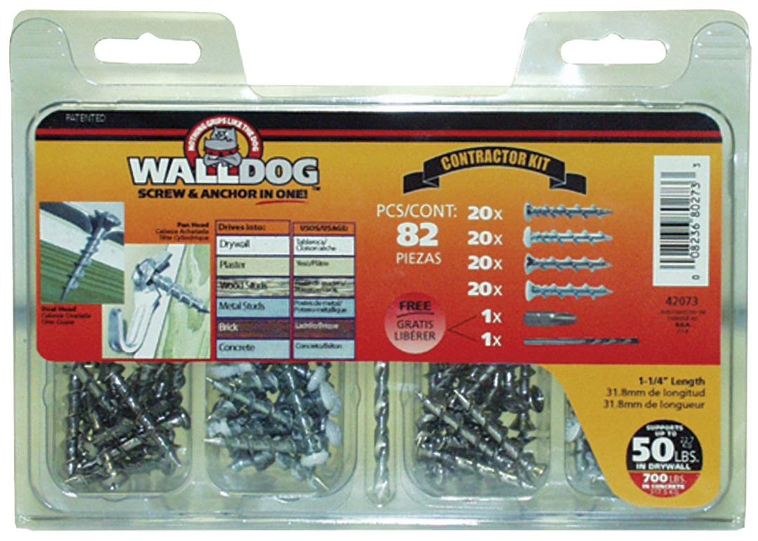 Hillman Group 42073 WALLDOG Screw & Anchor in One Contractor Kit, Pack of 1, 82 Count