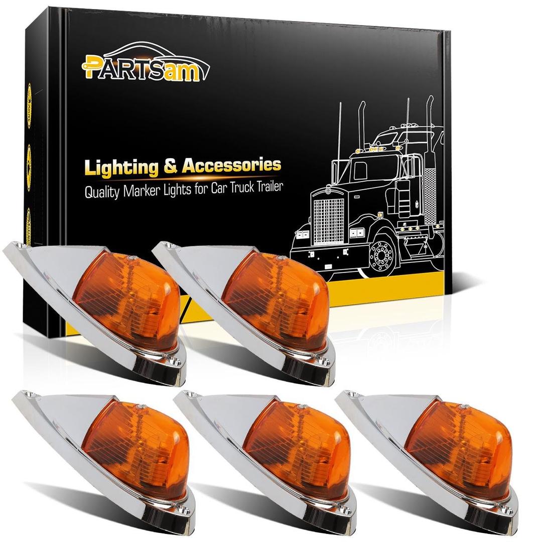 Partsam 5X Amber Cab Marker Top Roof Running Lights Kit Universal Teardrop Style Cab Light Compatible with Kenworth/Peterbilt/Freightliner/Mack/Western Star Truck Trailer