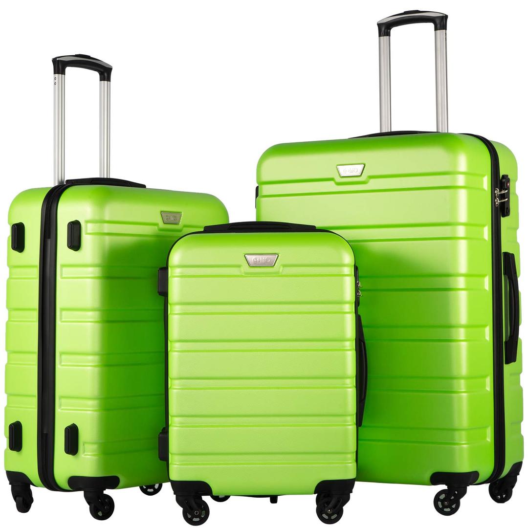 Coolife Luggage 3 Piece Set Suitcase Spinner Hardshell Lightweight TSA Lock (apple green2)