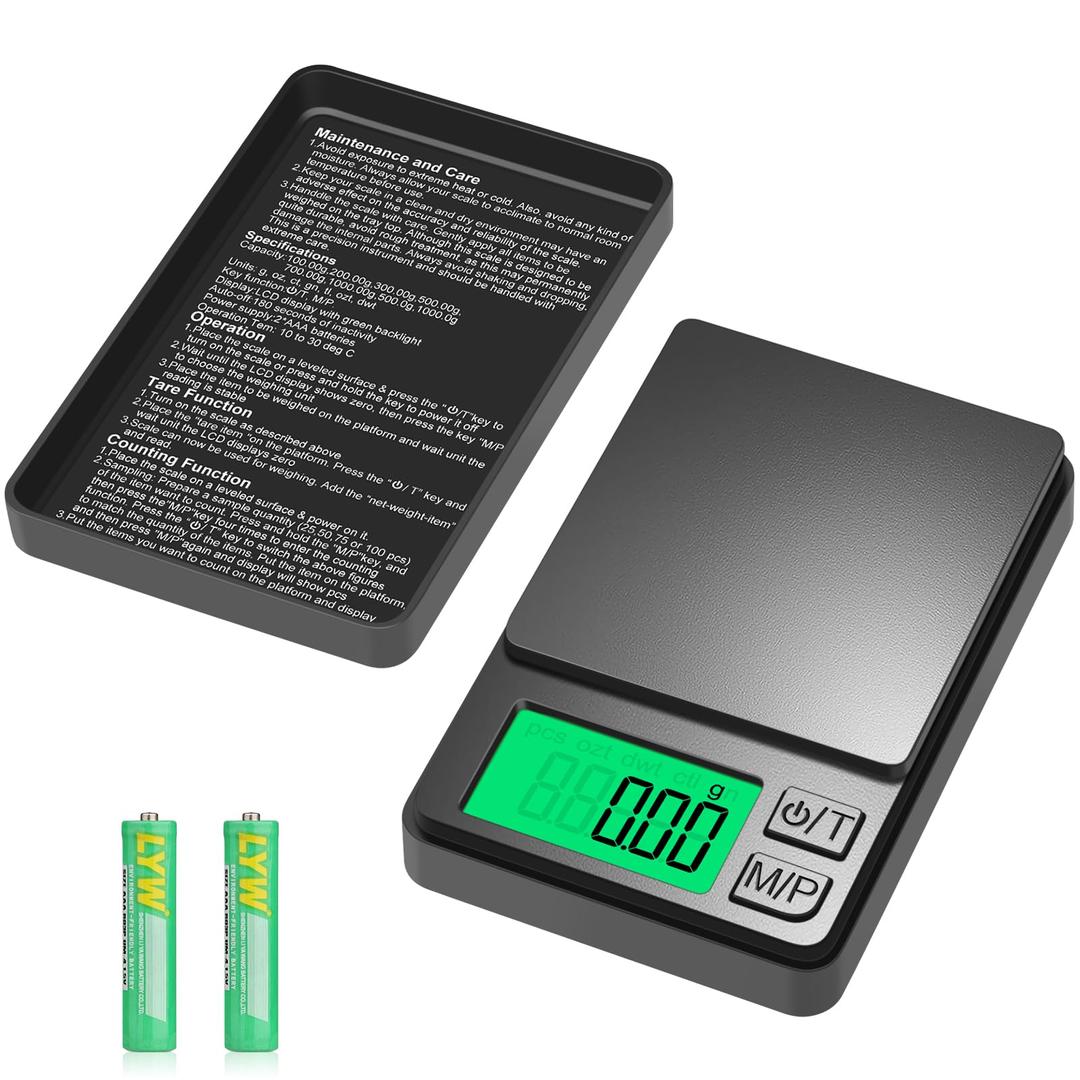 Digital Pocket Scale 1000g x 0.01g, Diyife Portable Precision Gram Scale Jewelry Scale with Protective Cover, Backlit LCD, 7 Units Tare, for Food, Kitchen, Coffee, Battery Included