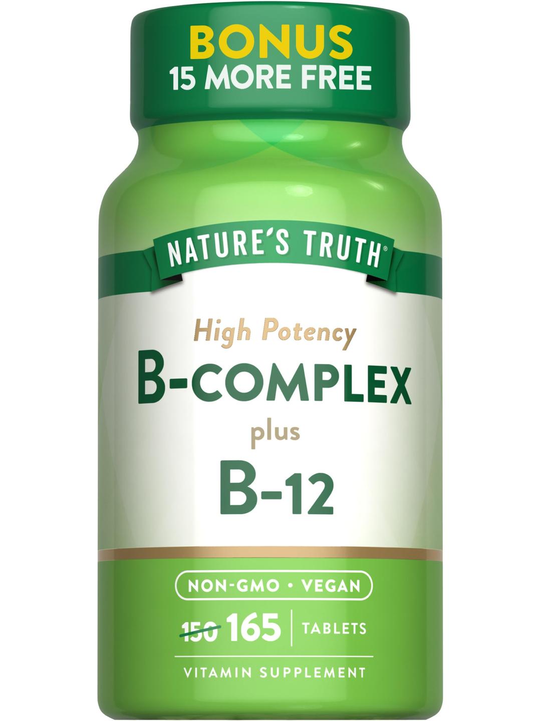 Nature's Truth Vitamin B Complex | 165 Tablets | Plus B12 | Vegan & Non-GMO Supplement