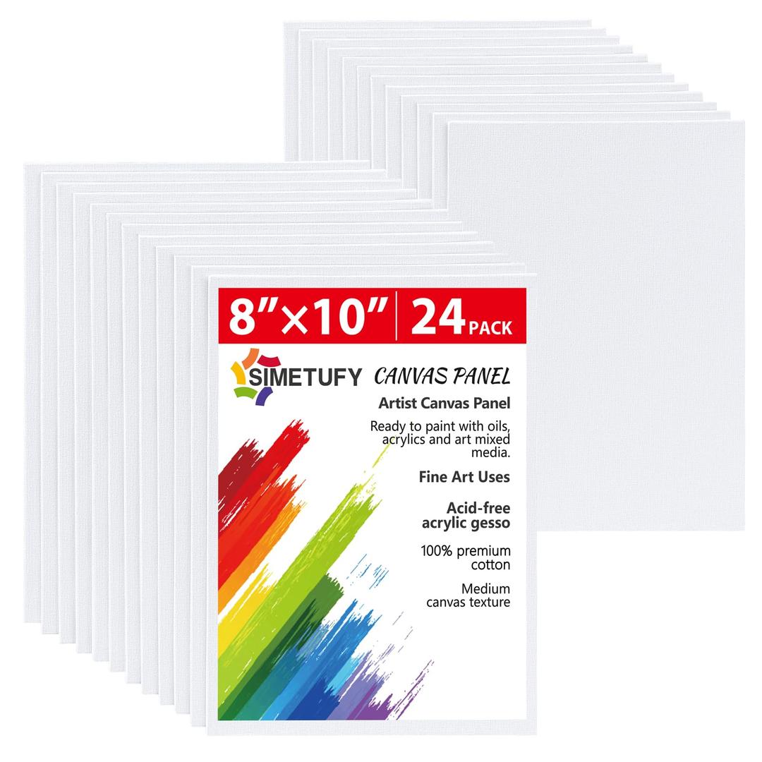 Simetufy Canvas Boards for Painting 8 x 10 inch, 24 Pack Painting Canvas Panels, Blank Canvases for Painting- Gesso Primed Acid-Free 100% Cotton Paint Canvas for Acrylics Oil Watercolor Tempera