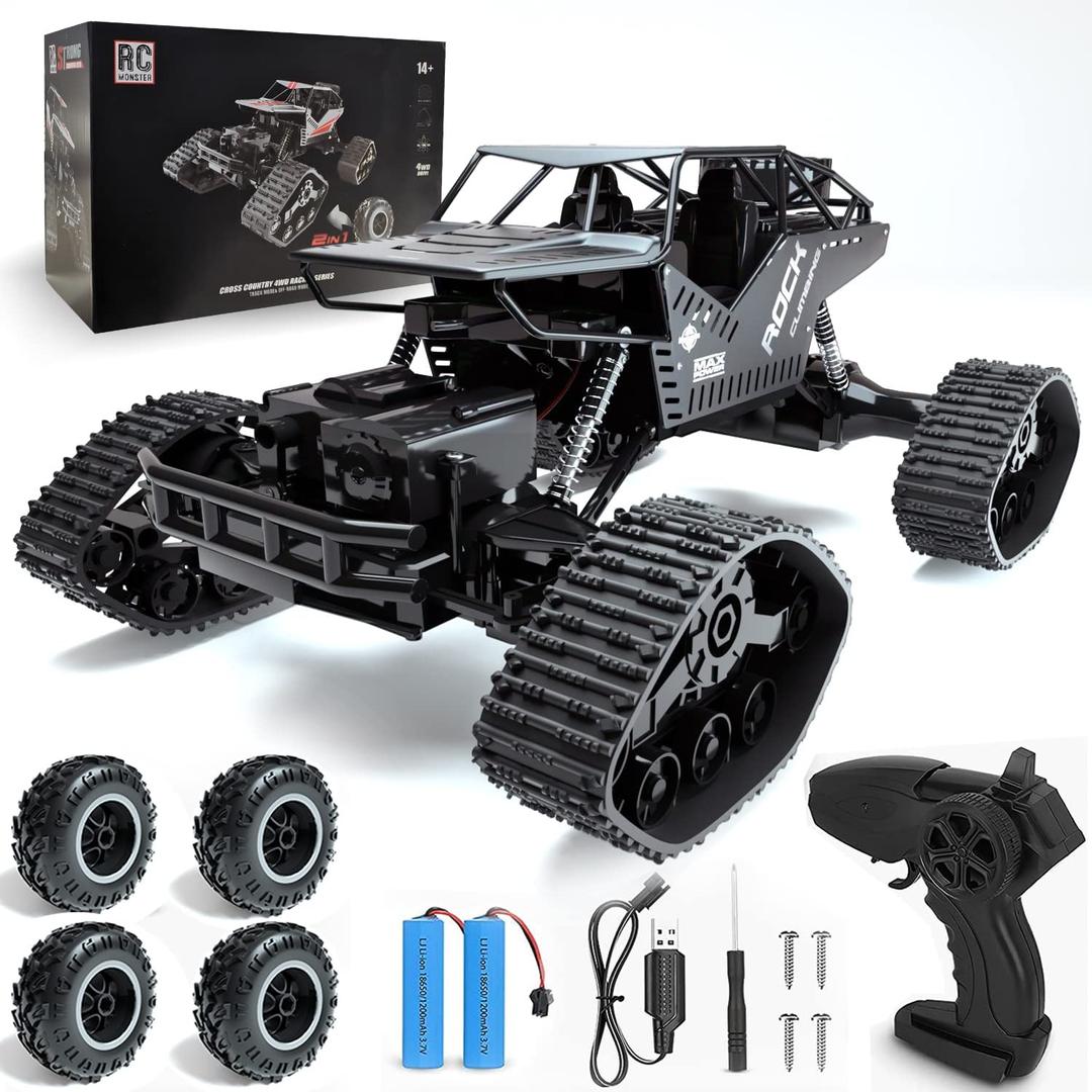 RC Monster 2 in 1 Remote Control Car for Boys Girls, 1:14 Scale 25+ KM/H RC Trucks Car 2.4GHz All Terrains Off Road Monster Crawler Vehicle Toy with 2 Rechargeable Batteries (Black)