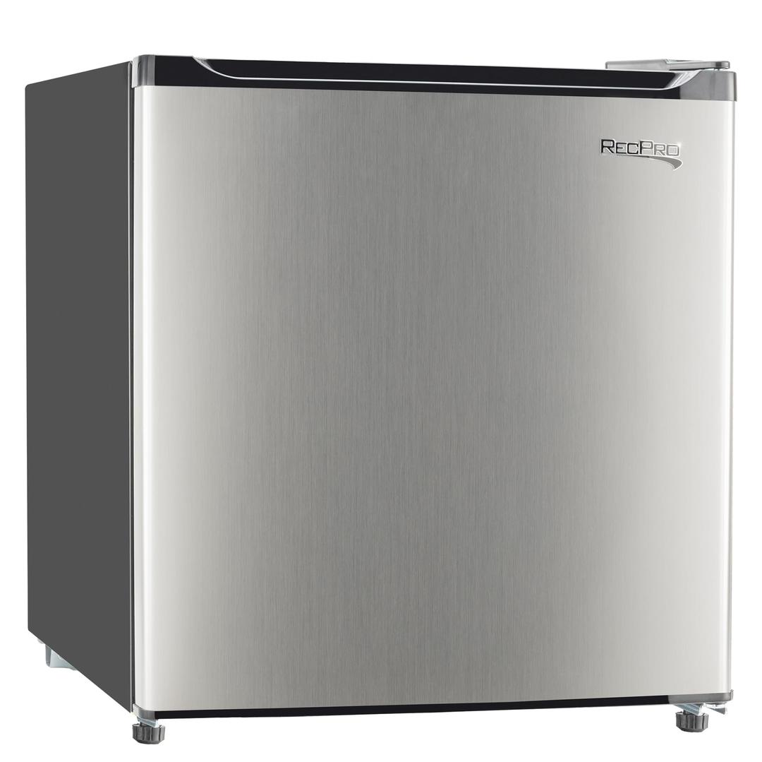 RecPro RV Refrigerator Stainless Steel | 1.7 Cu. Ft. | 12V | 1 Door Fridge | Removable Glass Shelf | 7 Level Temp Control