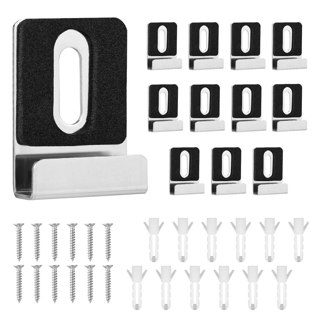 12pcs Metal Mirror Holder Kit, Mirror Clips with Screws Rubber Pads Heavy Duty Mirror Hanger for Mounting Wall Tile Frameless Display Billboard (Silver)