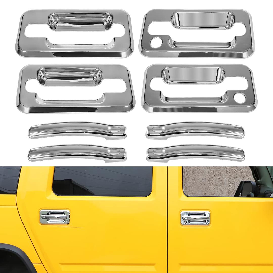 Door Handle Cover Chrome Trims Bezel w/Passenger Side Key Hole Exterior Accessories for Hummer H2 2003-2009 SUV SUT