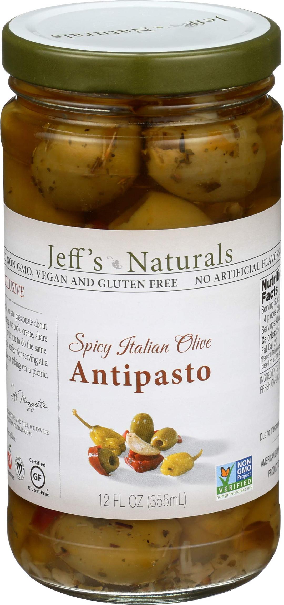 Jeffs Naturals Olive Antipasto Italian, 12 oz