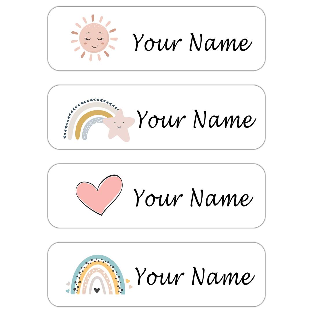 Custom Waterproof Dishwasher Safe Kid Name Labels for Daycare(128 Pack), Camp, School Supply, Baby Bottles, Lunch Boxes and Cups, Travel. Cute Personalized Design Name Stickers (Pattern 10)