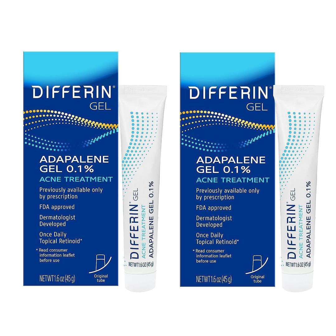 DifferinAcne Treatment Gel, 180 Day Supply, Retinoid Treatment for Face with 0.1% Adapalene, Gentle Skin Care for Acne Prone Sensitive Skin, 45g Tube, Pack of 2 (Packaging May Vary)