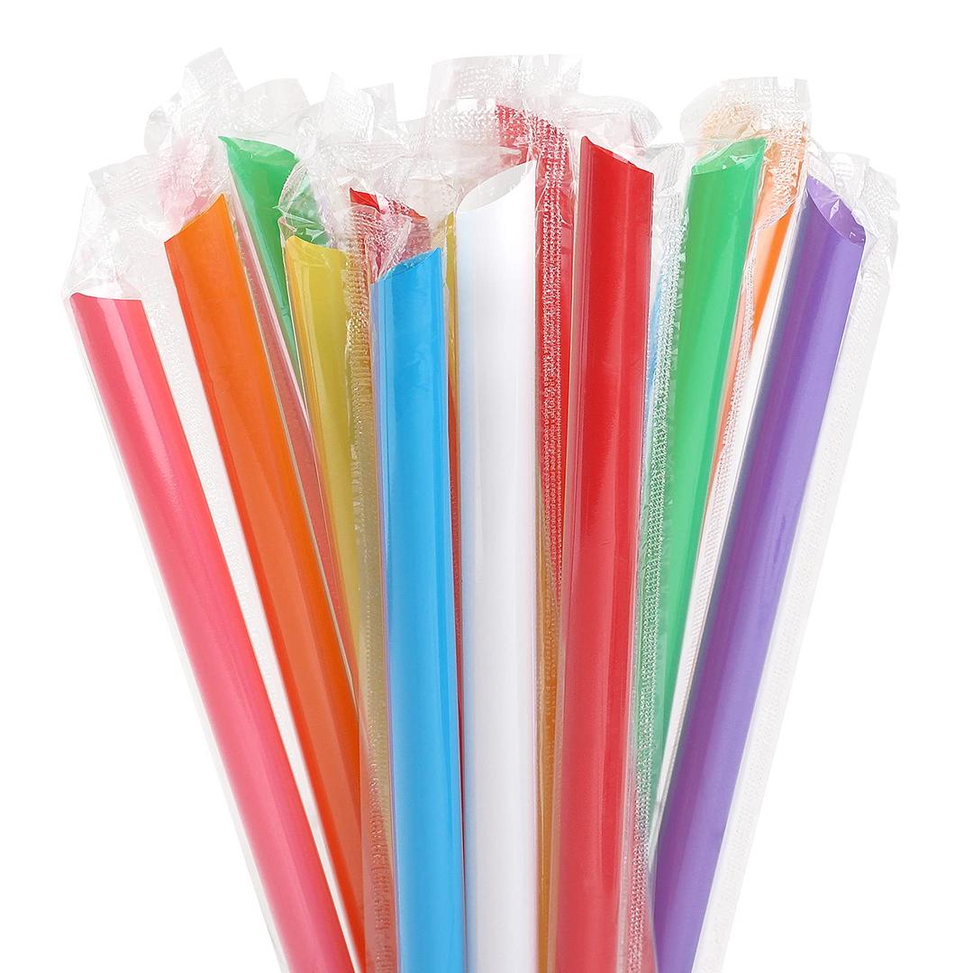 400 Pcs Jumbo Smoothie Straws Boba Straws,Individually Wrapped Multi Colors Disposable Plastic Large Wide-mouthed Milkshake Bubble Tea Drinking Straw(0.43" Diameter and 9.45" long) (400PCS)