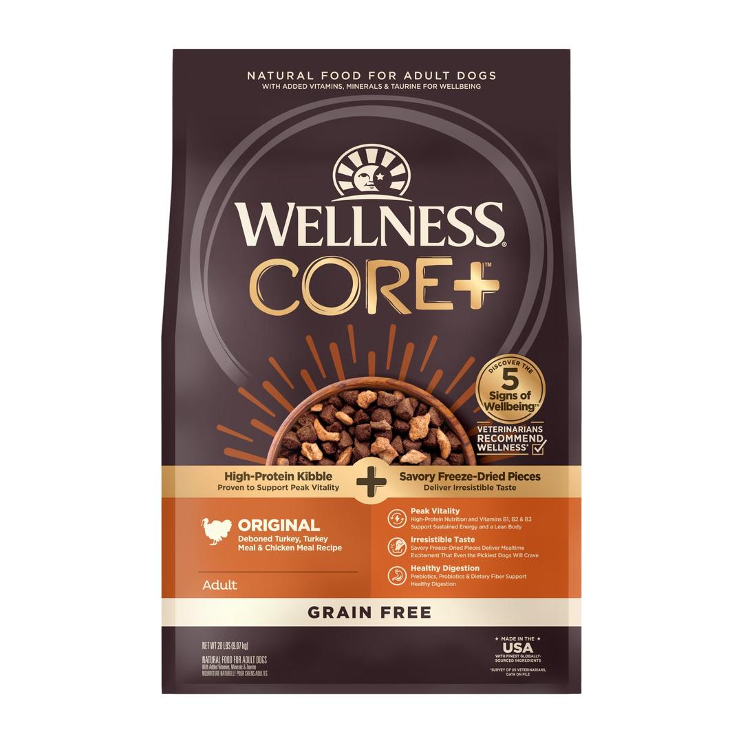 Wellness CORE+ (Formerly RawRev) Natural Grain Free Dry Dog Food, Original Turkey & Chicken with Freeze Dried Turkey, 20-Pound Bag