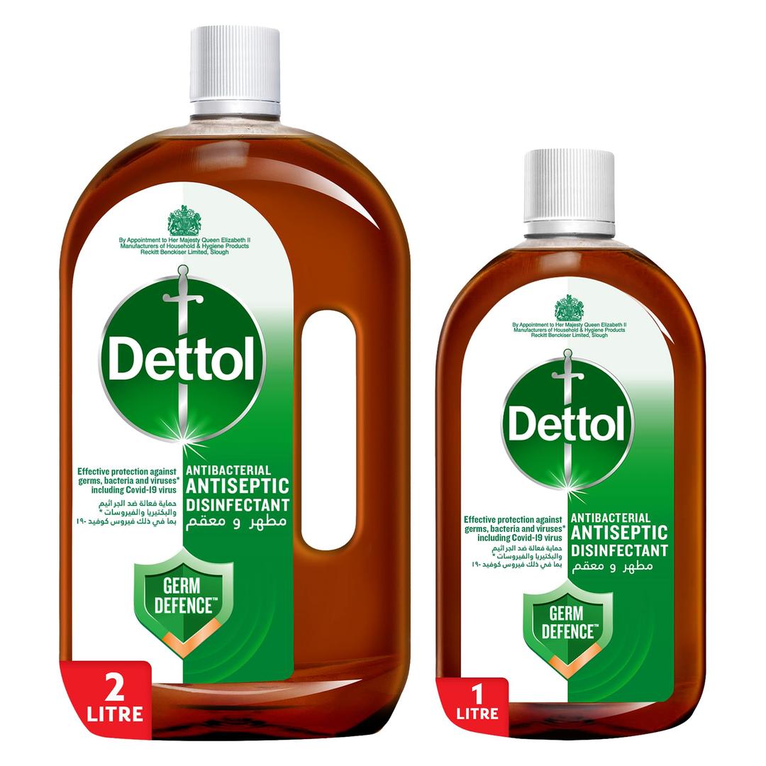 Dettol Antiseptic Antibacterial Disinfectant Liquid for Effective Germ Protection & Personal Hygiene, Used in Floor Cleaning, Bathing and Laundry, 2L + 1L (Packaging may vary)