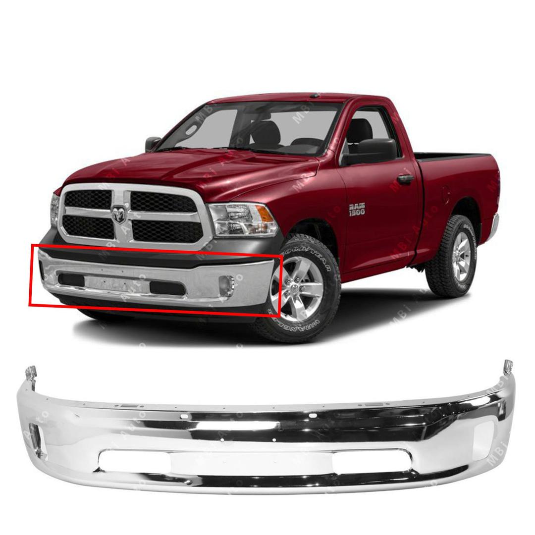 MBI AUTO - Chrome, Steel Front Bumper Face Bar for 2013-2018 RAM 1500 W/Fog 14-17, CH1002396