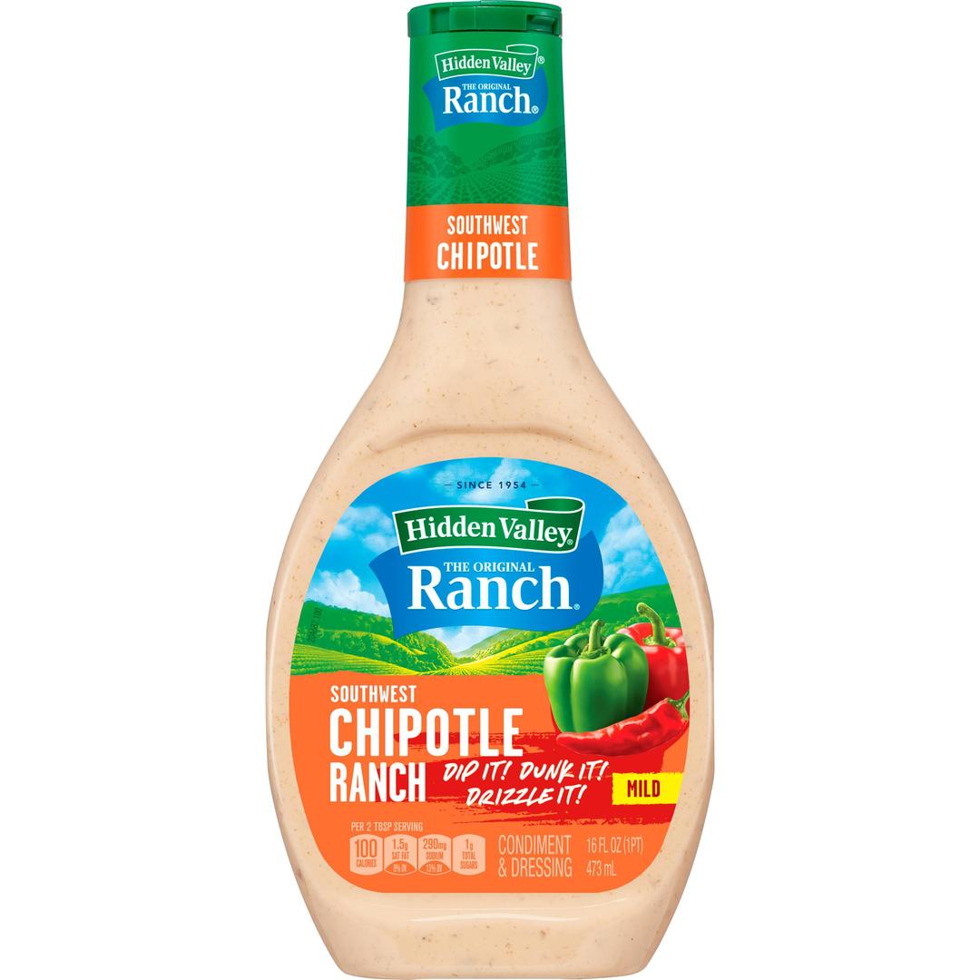 Hidden ValleySouthwest Chipotle Ranch Topping and Dressing, 16 Fluid Ounce Bottle (Package May Vary)