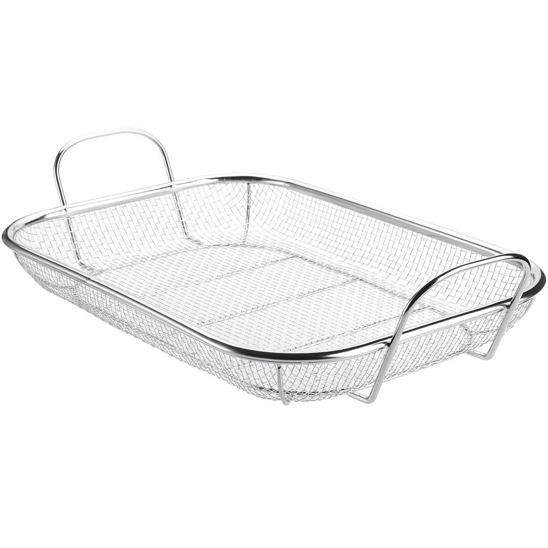 WUWEOTGrill Basket, Vegetable Barbecue Basket, 15" x 11" Stainless Steel Square Wire Mesh Grilling Basket Roasting Pan with Two Handles for Vegetables, Chicken, Meats and Fish