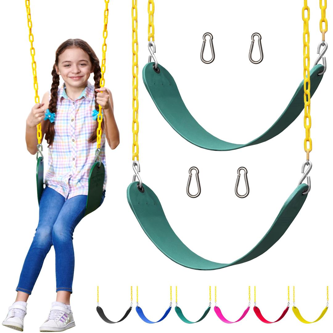 Jungle Gym KingdomSwings for Outdoor Swing Set - Pack of 2 Swing Seat Replacement Kits with Heavy Duty Chains - Backyard Swingset Playground Accessories for Kids (Green)