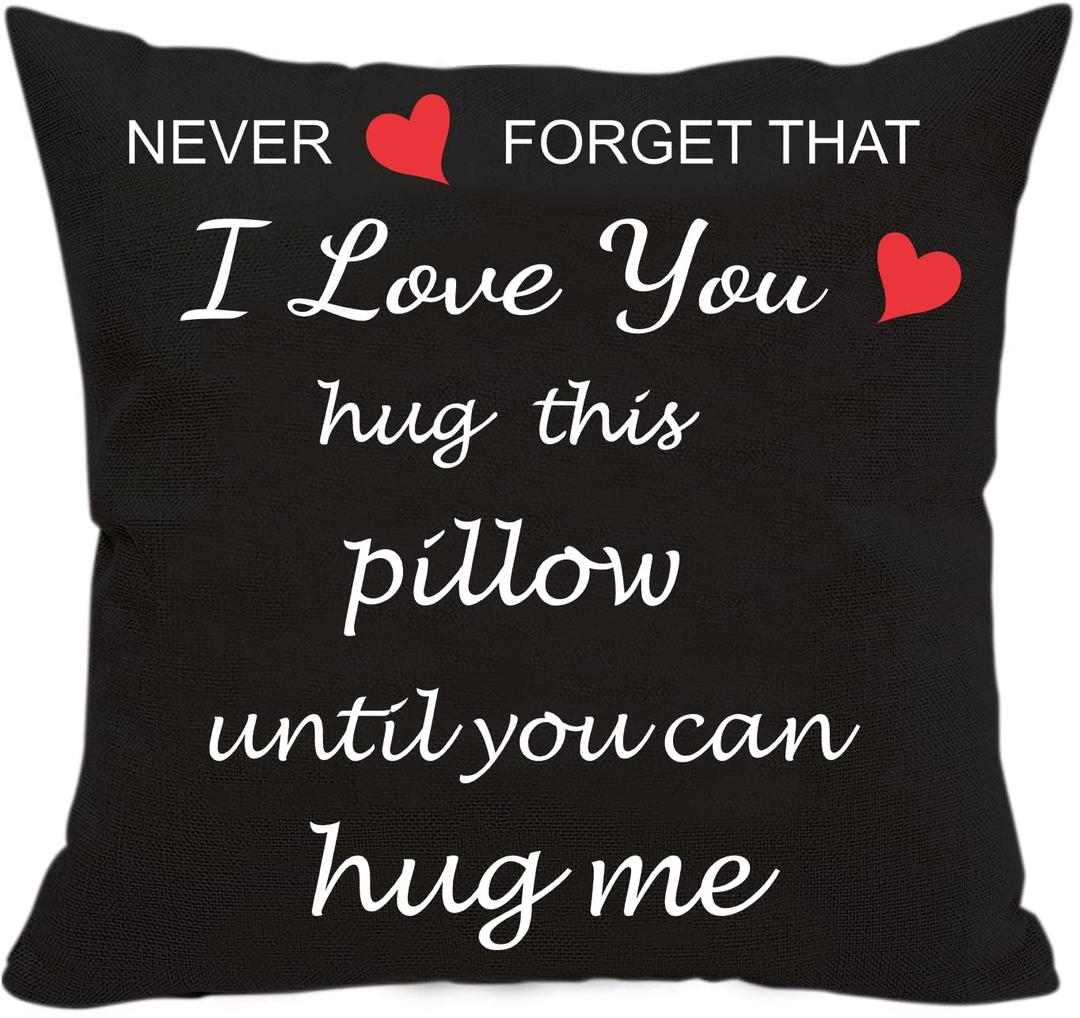 AnrketsTwo Sided Printing Lover Pillow Cover I Love You Hug This Pillow Until You Can Hug Me, Valentine's Day Birthday Gifts for Girlfriend Cotton Linen Square Decorative Waist Pillowcase 18"x 18"