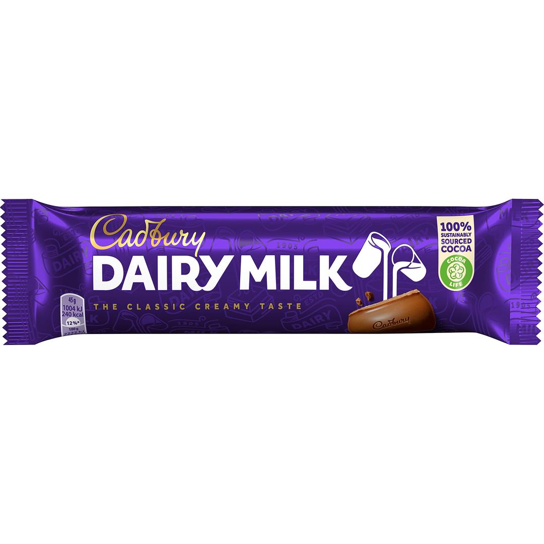 Cadbury Dairy Milk, 45g Bars, 1.58 Ounce (Pack of 12)