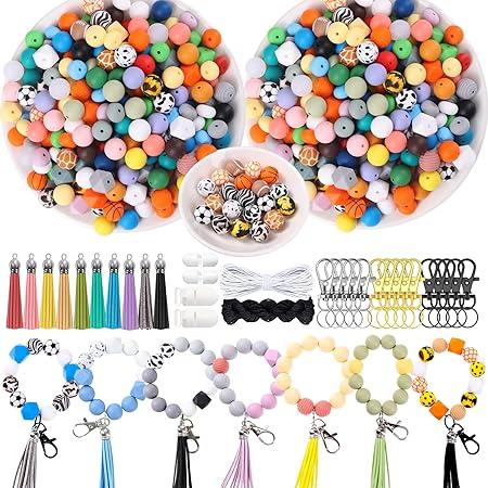 BOZUAN 260 Silicone Beads for Keychain Making Kit, Multiple Styles and Shapes Silicone Beads Bulk Rubber Beads for Keychains Making