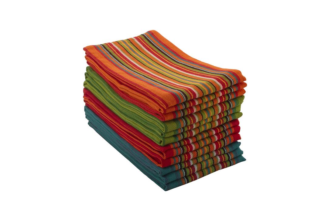 Kitchen Dish Towels, Salsa Stripe, 100% Natural Absorbent Cotton (Size 28 x 16 inches), Pack of 12-Multi Color