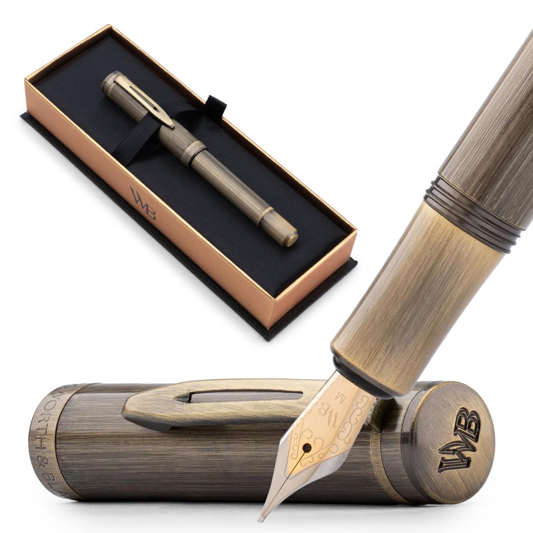 Wordsworth and Black Fountain Pen Mini EDC: Luxury Bronze Heavy Pocket Pen, Medium Nib, 6 Ink Cartridges, Ink Converter, Travel Refillable Writing Pen Gift Set, Men & Women