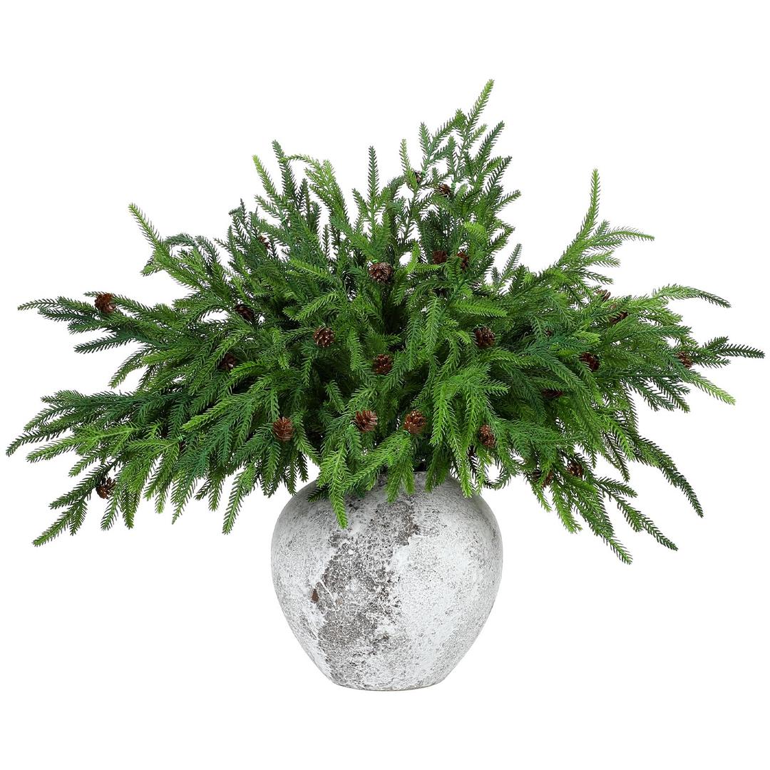 Yinder Xmas Norfolk Pine Branches with Pine Cones Norfolk Pine Artificial Xmas Branches for Xmas Indoor Outdoor Home Decor(10 Pcs)