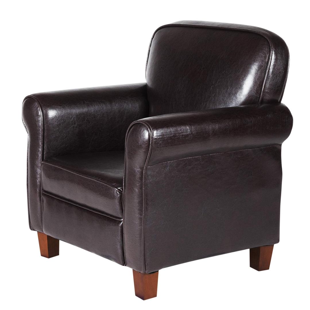 HomePop Youth Leatherette Club Chair, Dark Brown