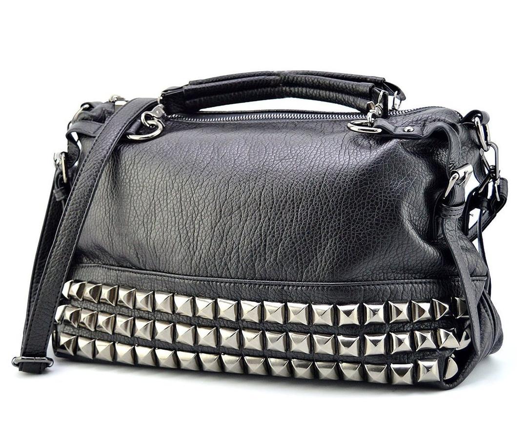 Modern Punk Pu Leather Cross Body Silvery Rivet Studded Shoulder Nightclub Hobo Handbag for Lady