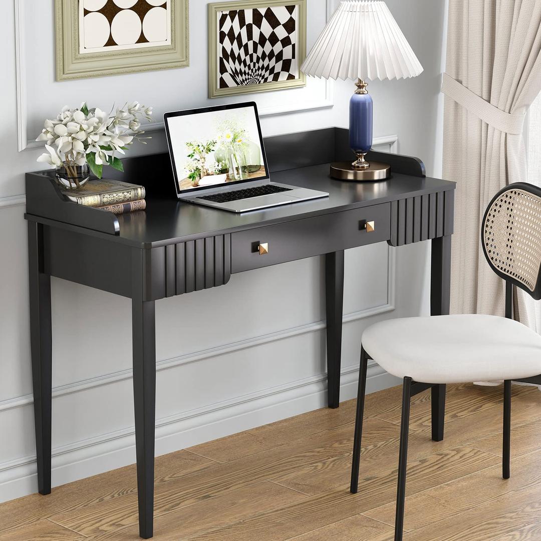 Black Vanity Desk Wooden Desk with Drawer Modern Desk Computer Desk Black Makeup Table with Gold Handle